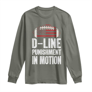 Football Defensive Lineman Long Sleeve Shirt D Line Punishment In Motion American Flag TS10 Military Green Print Your Wear