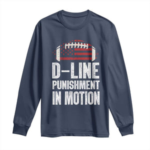 Football Defensive Lineman Long Sleeve Shirt D Line Punishment In Motion American Flag TS10 Navy Print Your Wear