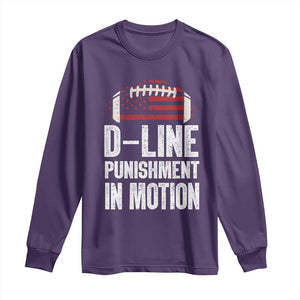 Football Defensive Lineman Long Sleeve Shirt D Line Punishment In Motion American Flag TS10 Purple Print Your Wear