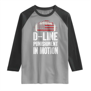 Football Defensive Lineman Raglan Shirt D Line Punishment In Motion American Flag TS10 Sport Gray Black Print Your Wear