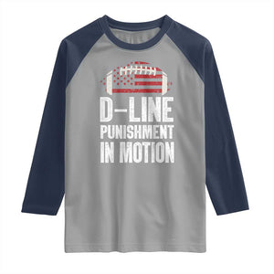 Football Defensive Lineman Raglan Shirt D Line Punishment In Motion American Flag TS10 Sport Gray Navy Print Your Wear