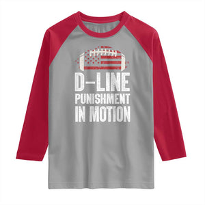 Football Defensive Lineman Raglan Shirt D Line Punishment In Motion American Flag TS10 Sport Gray Red Print Your Wear