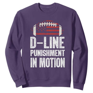 Football Defensive Lineman Sweatshirt D Line Punishment In Motion American Flag TS10 Purple Print Your Wear