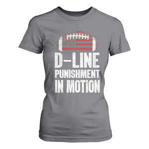 Football Defensive Lineman T Shirt For Women D Line Punishment In Motion American Flag TS10 Charcoal Print Your Wear