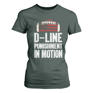 Football Defensive Lineman T Shirt For Women D Line Punishment In Motion American Flag TS10 Dark Forest Green Print Your Wear