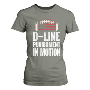Football Defensive Lineman T Shirt For Women D Line Punishment In Motion American Flag TS10 Military Green Print Your Wear