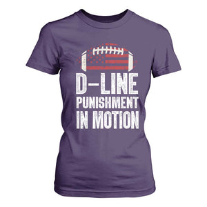 Football Defensive Lineman T Shirt For Women D Line Punishment In Motion American Flag TS10 Purple Print Your Wear