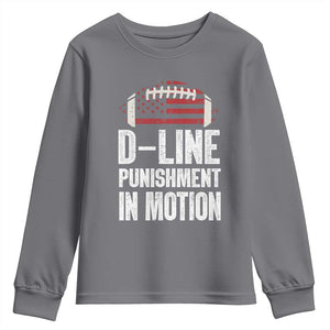 Football Defensive Lineman Youth Sweatshirt D Line Punishment In Motion American Flag TS10 Charcoal Print Your Wear