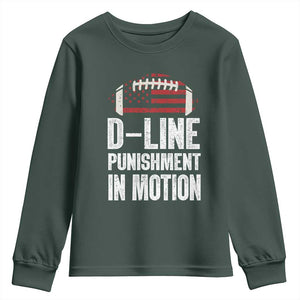 Football Defensive Lineman Youth Sweatshirt D Line Punishment In Motion American Flag TS10 Dark Forest Green Print Your Wear