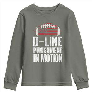 Football Defensive Lineman Youth Sweatshirt D Line Punishment In Motion American Flag TS10 Military Green Print Your Wear