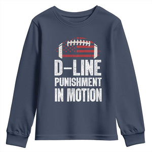 Football Defensive Lineman Youth Sweatshirt D Line Punishment In Motion American Flag TS10 Navy Print Your Wear