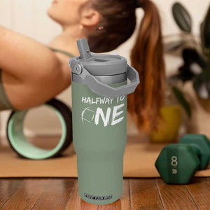 HalfWay To One Flip Straw Tumbler Baby Boy 1/2 Birthday Outfits Football TS10 One Size: 30 oz Moss Green Print Your Wear