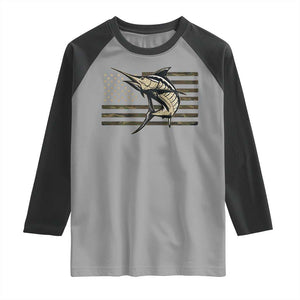 Fishing Camouflage US Flag Raglan Shirt Swordfish Fish Fisherman Camo TS10 Sport Gray Black Print Your Wear