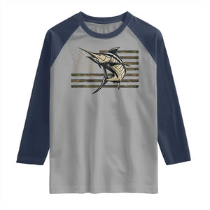 Fishing Camouflage US Flag Raglan Shirt Swordfish Fish Fisherman Camo TS10 Sport Gray Navy Print Your Wear
