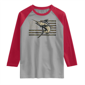 Fishing Camouflage US Flag Raglan Shirt Swordfish Fish Fisherman Camo TS10 Sport Gray Red Print Your Wear