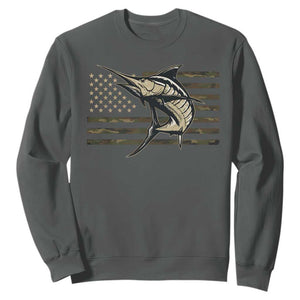 Fishing Camouflage US Flag Sweatshirt Swordfish Fish Fisherman Camo TS10 Dark Heather Print Your Wear