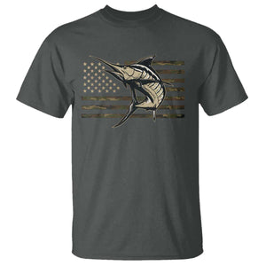 Fishing Camouflage US Flag T Shirt Swordfish Fish Fisherman Camo TS10 Dark Heather Print Your Wear