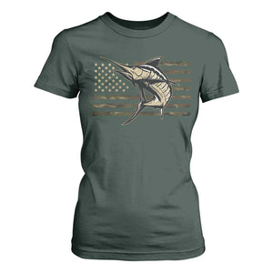 Fishing Camouflage US Flag T Shirt For Women Swordfish Fish Fisherman Camo TS10 Dark Forest Green Print Your Wear