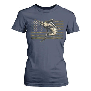 Fishing Camouflage US Flag T Shirt For Women Swordfish Fish Fisherman Camo TS10 Navy Print Your Wear