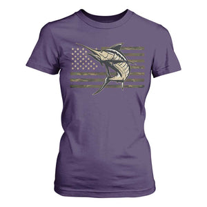 Fishing Camouflage US Flag T Shirt For Women Swordfish Fish Fisherman Camo TS10 Purple Print Your Wear