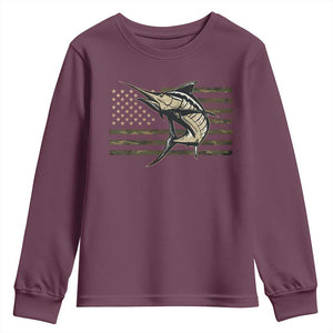 Fishing Camouflage US Flag Youth Sweatshirt Swordfish Fish Fisherman Camo TS10 Maroon Print Your Wear