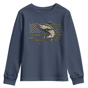 Fishing Camouflage US Flag Youth Sweatshirt Swordfish Fish Fisherman Camo TS10 Navy Print Your Wear