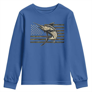 Fishing Camouflage US Flag Youth Sweatshirt Swordfish Fish Fisherman Camo TS10 Royal Blue Print Your Wear