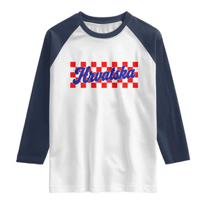 Hrvatska Raglan Shirt Checkered Retro Croatia Zagreb Croatian