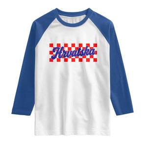 Hrvatska Raglan Shirt Checkered Retro Croatia Zagreb Croatian