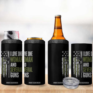 I Love One Woman And Several Guns 4 in 1 Can Cooler Tumbler Vintage American Flag Funny Husband Gun Lover