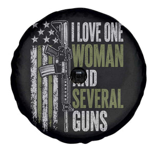 I Love One Woman And Several Guns Spare Tire Cover Vintage American Flag Funny Husband Gun Lover