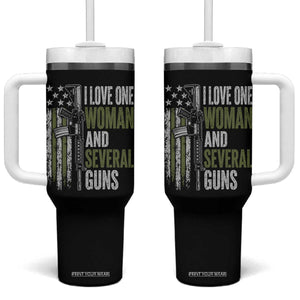 I Love One Woman And Several Guns Tumbler With Handle Vintage American Flag Funny Husband Gun Lover