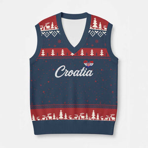 Croatia V-Neck Knit Sweater Vest Hrvatska Simple Love Croatian Flag Heart