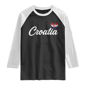 Croatia Raglan Shirt Hrvatska Simple Love Croatian Flag Heart