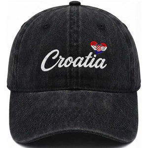 Croatia Washed Cotton Baseball Cap Hrvatska Simple Love Croatian Flag Heart