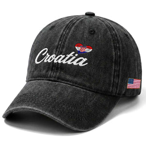 Croatia Washed Cotton Baseball Cap Hrvatska Simple Love Croatian Flag Heart