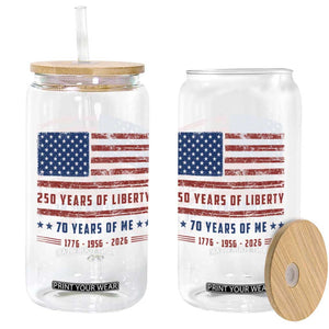 Patriotic 70th Birthday USA 250th Anniversary Glass Can 250 Years of Liberty 1956 70 Year Old Gift