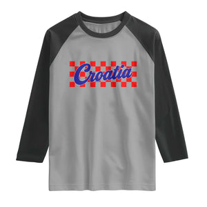 Croatia Raglan Shirt Checkered Retro Hrvatska Zagreb Croatian