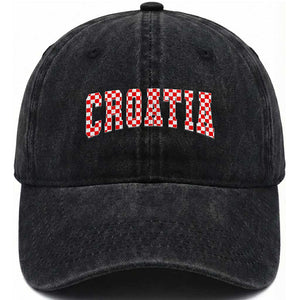 Vintage Croatia Washed Cotton Baseball Cap Retro Varsity Hrvatska Flag Zagreb Croatian