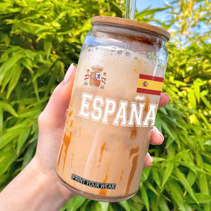 Spain Espana Glass Can Vintage Spanish Flag Royal Crest Graphic