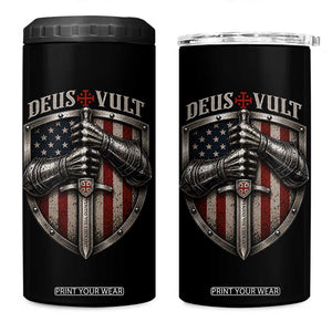 Catholic Knight Templar Crusader 4 in 1 Can Cooler Tumbler Rertro Deus Vult American Flag