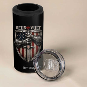 Catholic Knight Templar Crusader 4 in 1 Can Cooler Tumbler Rertro Deus Vult American Flag