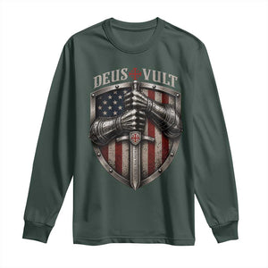 Catholic Knight Templar Crusader Long Sleeve Shirt Rertro Deus Vult American Flag