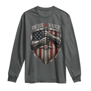 Catholic Knight Templar Crusader Long Sleeve Shirt Rertro Deus Vult American Flag