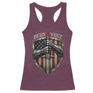 Catholic Knight Templar Crusader Racerback Tank Top Rertro Deus Vult American Flag