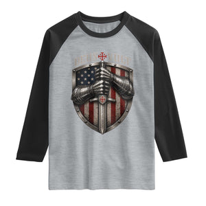 Catholic Knight Templar Crusader Raglan Shirt Rertro Deus Vult American Flag