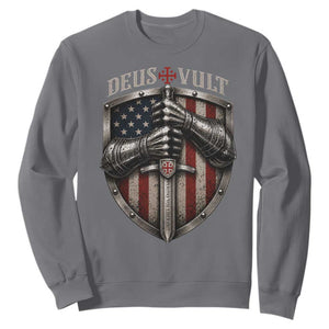 Catholic Knight Templar Crusader Sweatshirt Rertro Deus Vult American Flag
