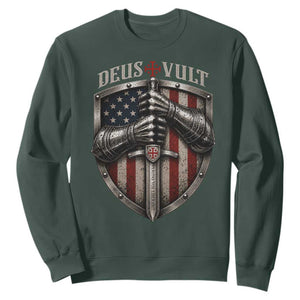 Catholic Knight Templar Crusader Sweatshirt Rertro Deus Vult American Flag