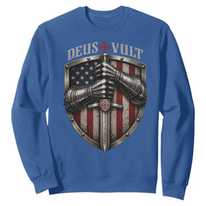 Catholic Knight Templar Crusader Sweatshirt Rertro Deus Vult American Flag