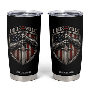 Catholic Knight Templar Crusader Tumbler Cup Rertro Deus Vult American Flag